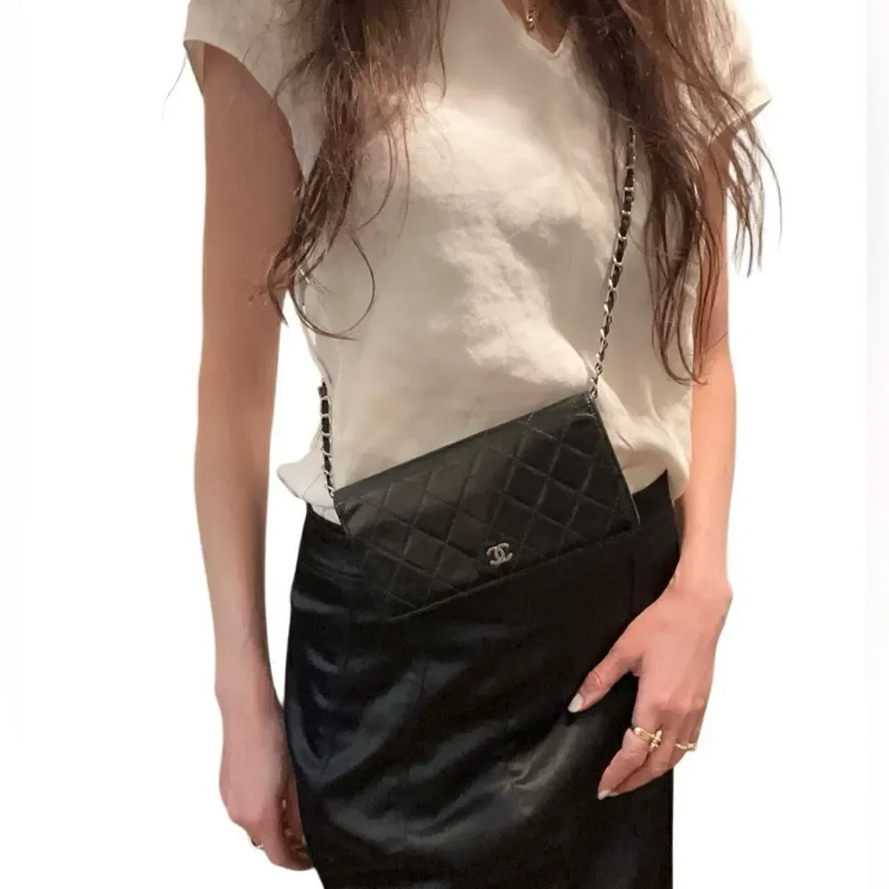 Chanel quilted black leather wallet